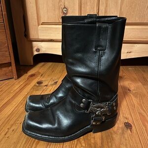 Harley Davidson Black Leather Men's Boots Size 9, Good Condition